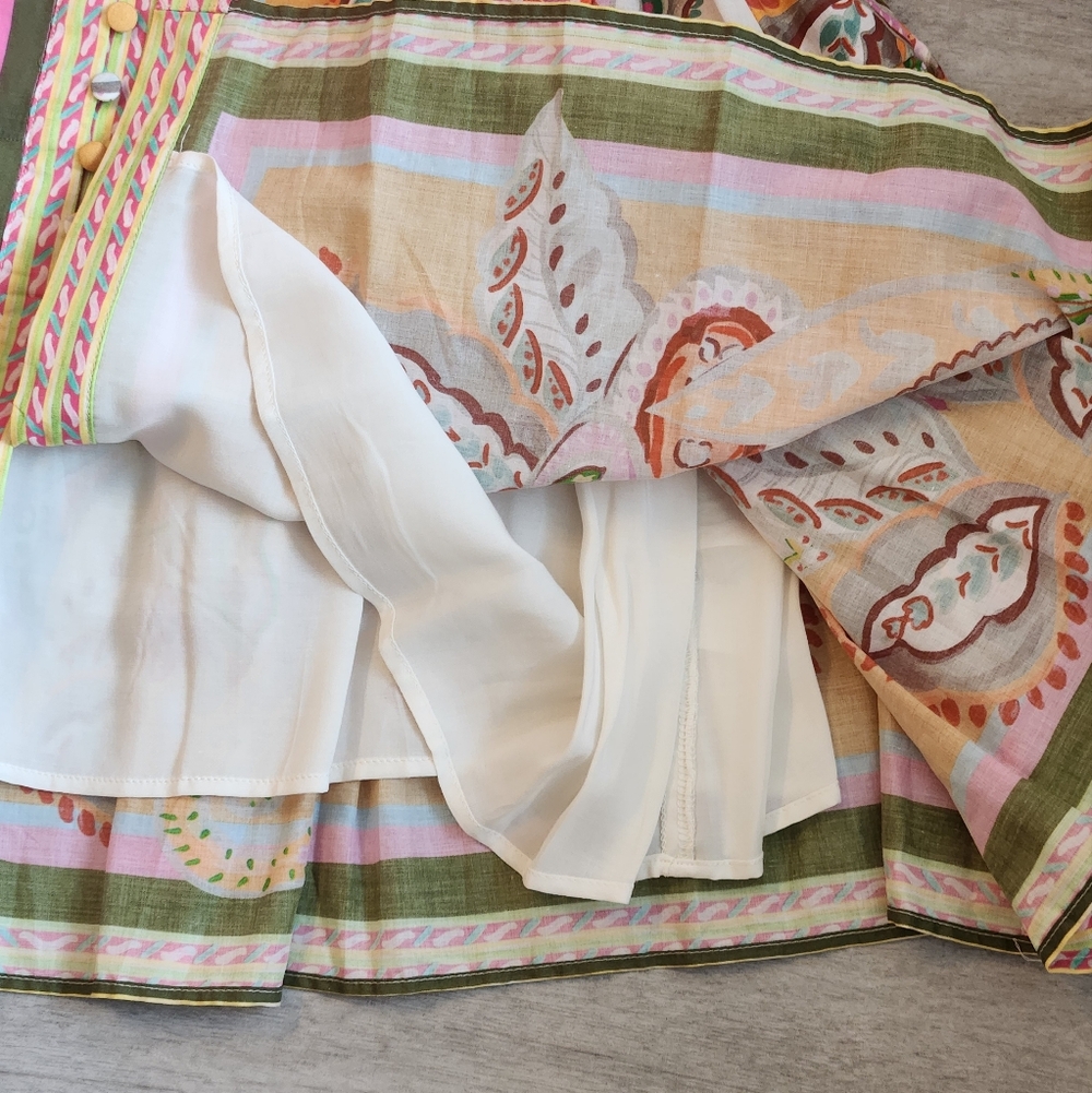 Antonio Melani Mini Dress 6 Petal Pink Ochre Scarf Cotton Voile Brynn New $230B - Picture 15 of 16